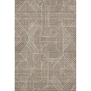 Photo of Brown And Ivory Abstract Geometric Washable Area Rug With UV Protection