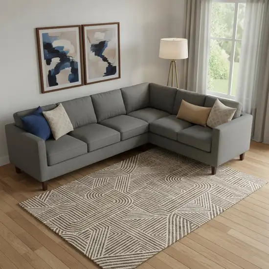 Brown And Ivory Abstract Geometric Washable Area Rug With UV Protection Photo 1