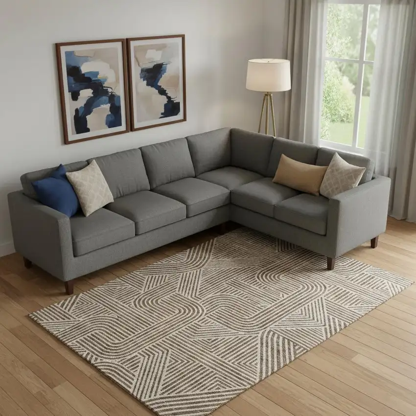 Brown And Ivory Abstract Geometric Washable Area Rug With UV Protection Photo 1