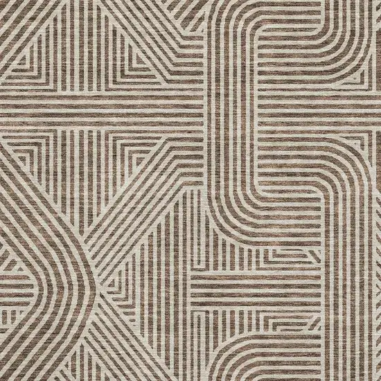 Brown And Ivory Abstract Geometric Washable Area Rug With UV Protection Photo 3