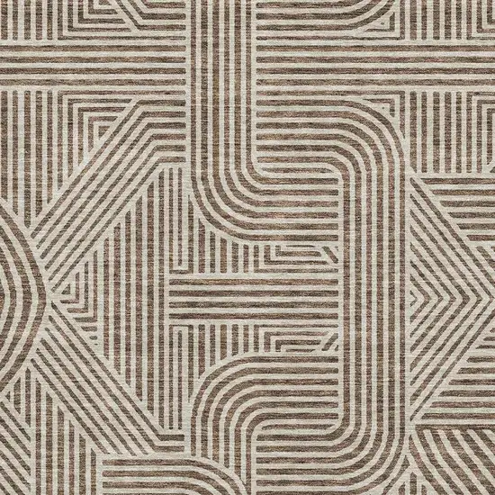Brown And Ivory Abstract Geometric Washable Area Rug With UV Protection Photo 3