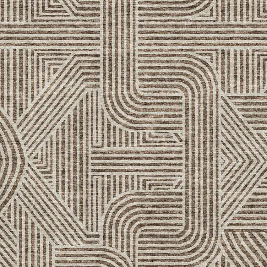 Brown And Ivory Abstract Geometric Washable Area Rug With UV Protection Photo 3