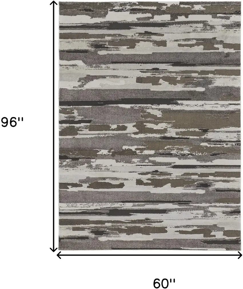 Brown And Ivory Abstract Power Loom Distressed Stain Resistant Area Rug Photo 10