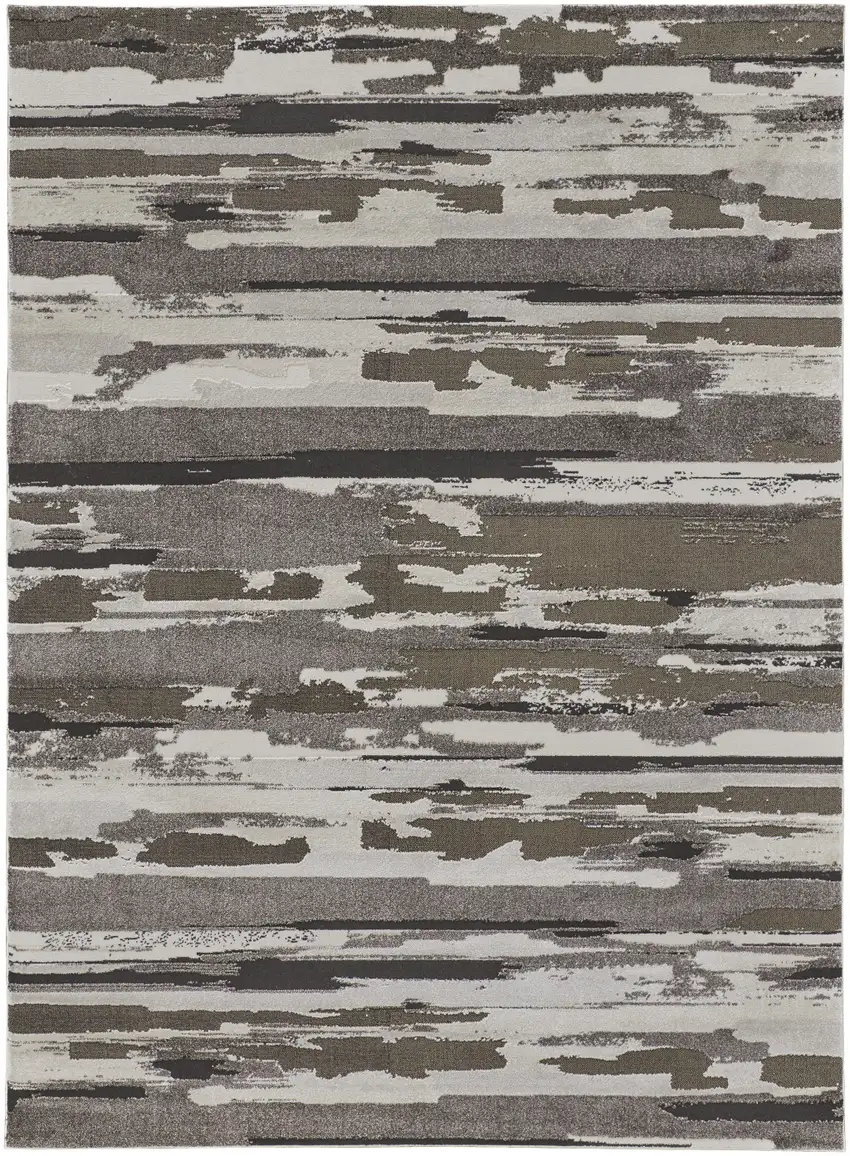 Brown And Ivory Abstract Power Loom Distressed Stain Resistant Area Rug Photo 1