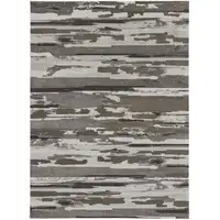 Photo of Brown And Ivory Abstract Power Loom Distressed Stain Resistant Area Rug