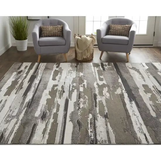 Gray Ivory And Brown Abstract Distressed Area Rug Photo 9