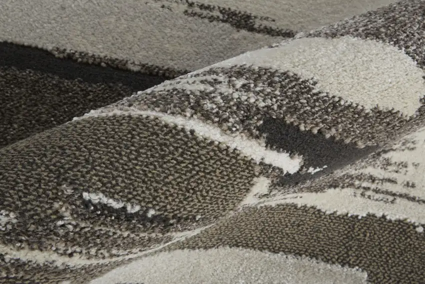 Brown And Ivory Abstract Power Loom Distressed Stain Resistant Area Rug Photo 9