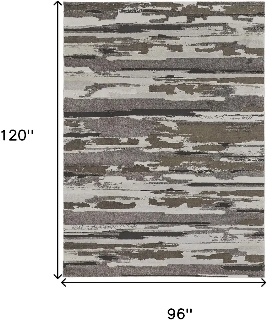 Brown And Ivory Abstract Power Loom Distressed Stain Resistant Area Rug Photo 10