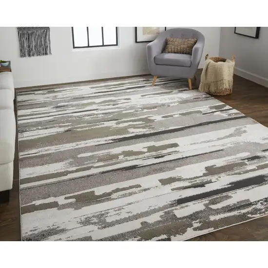 Gray Ivory And Brown Abstract Distressed Area Rug Photo 8