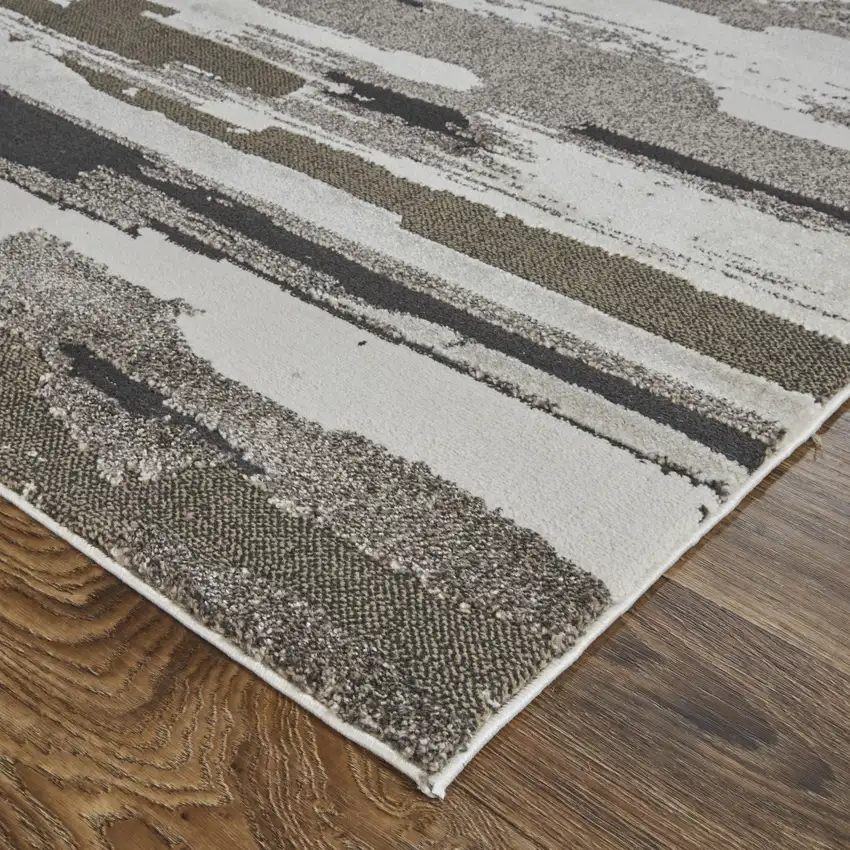 Gray Ivory And Brown Abstract Distressed Area Rug Photo 4