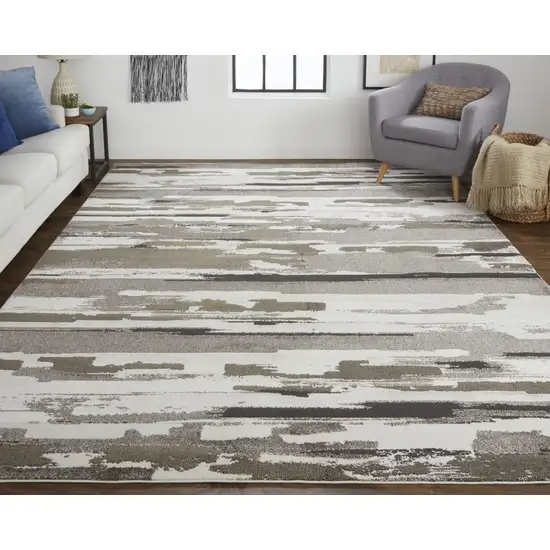 Gray Ivory And Brown Abstract Distressed Area Rug Photo 7