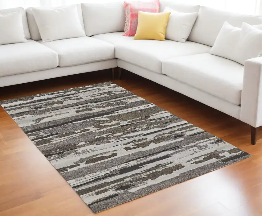 Gray and Ivory Abstract Power Loom Distressed Area Rug Photo 1