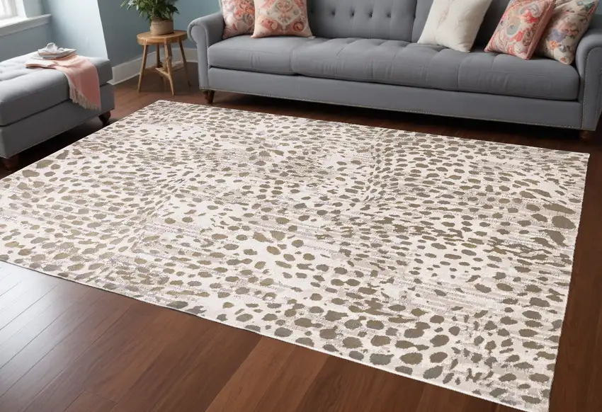Brown And Ivory Abstract Stain Resistant Area Rug Photo 1