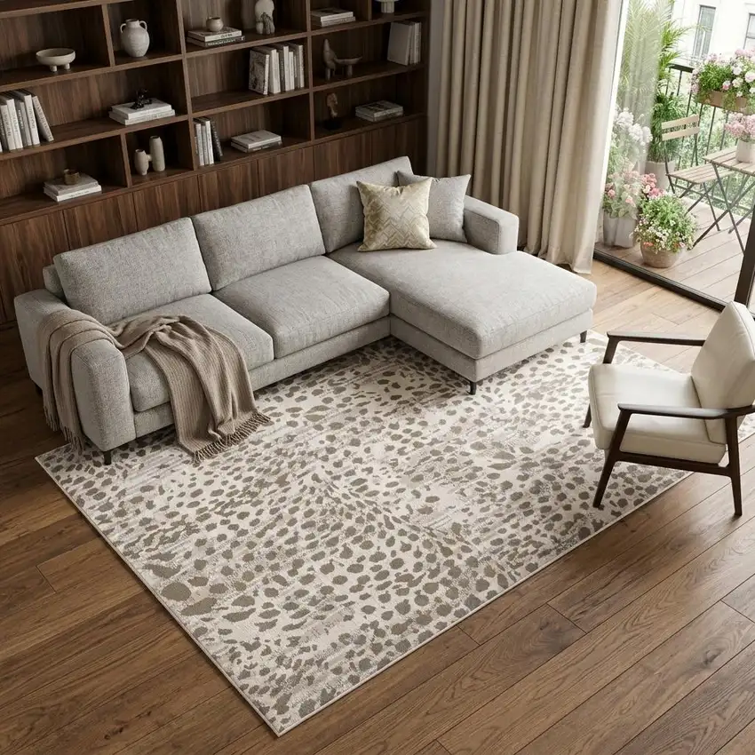 Brown And Ivory Abstract Stain Resistant Area Rug Photo 1