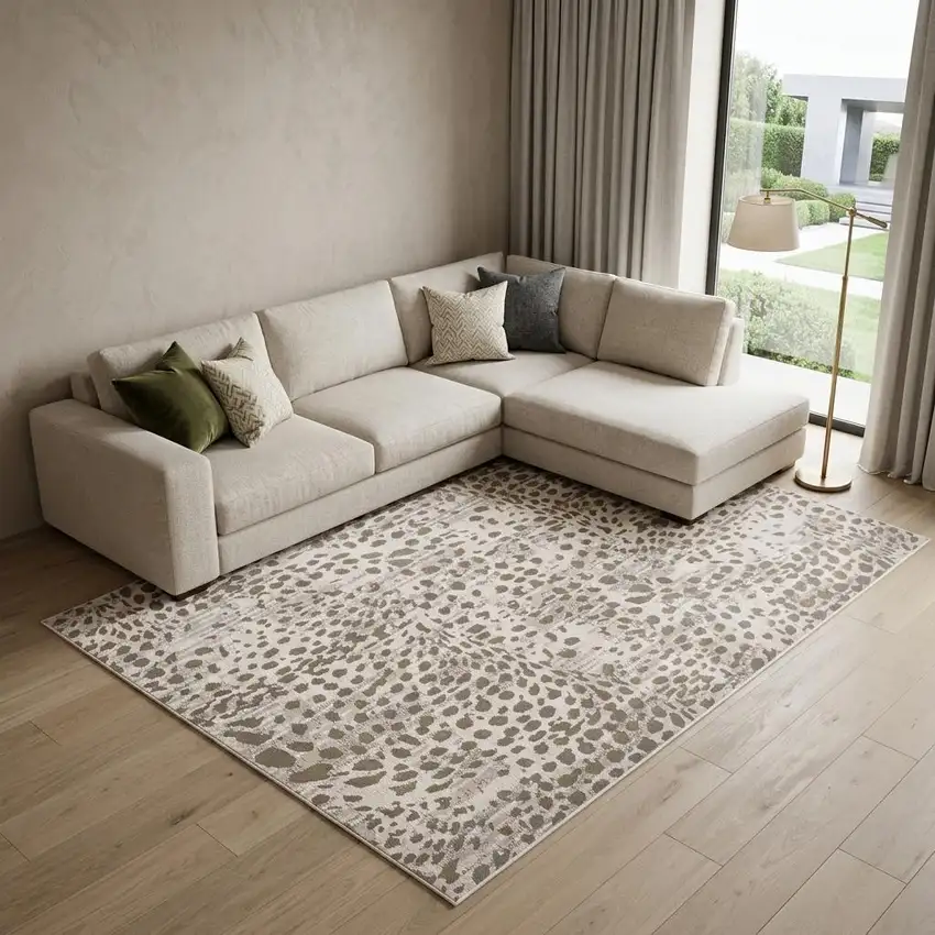 Brown And Ivory Abstract Stain Resistant Area Rug Photo 1