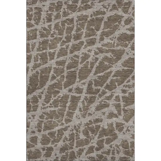 Brown And Ivory Abstract Washable Area Rug With UV Protection Photo 1