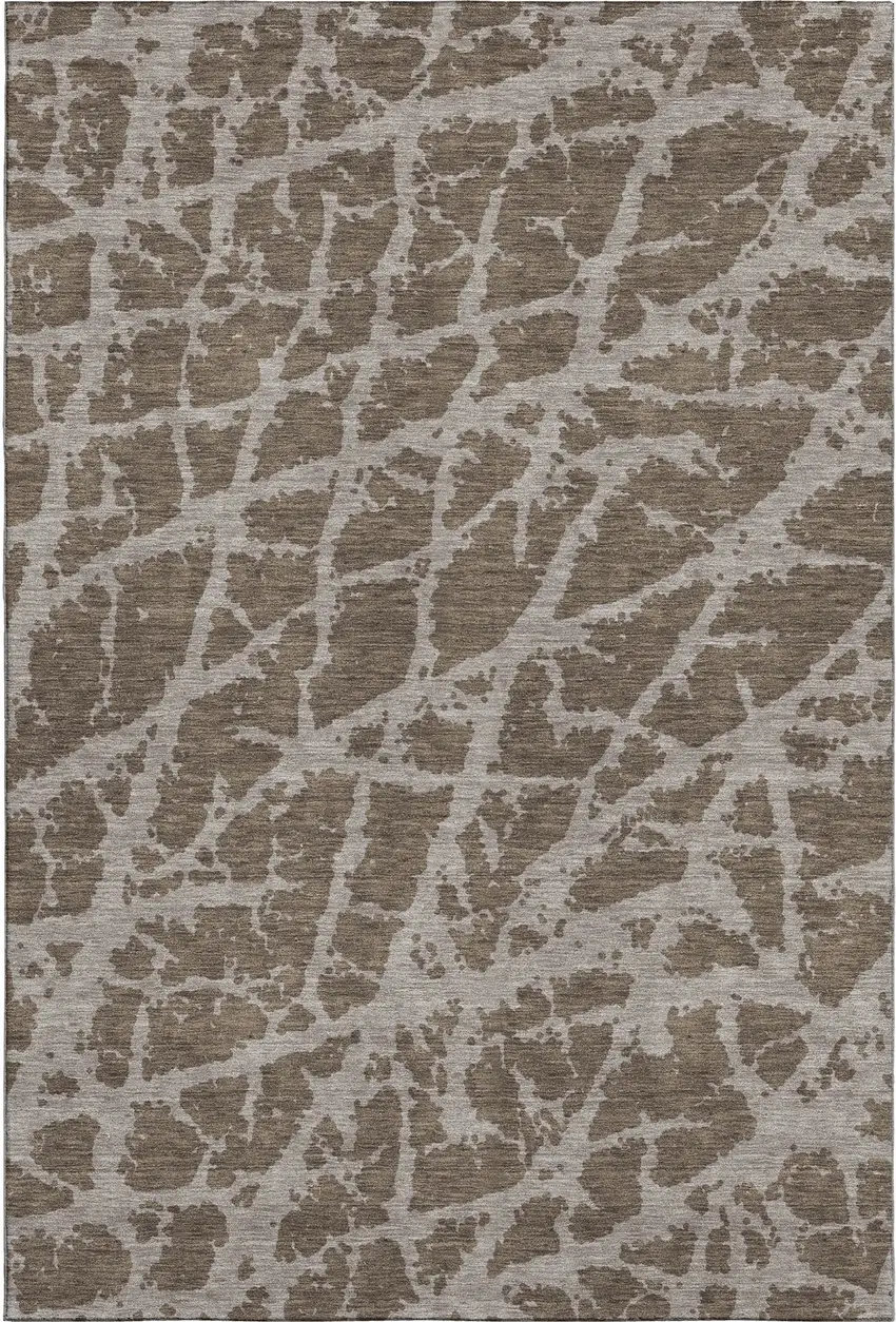 Brown And Ivory Abstract Washable Area Rug With UV Protection Photo 1