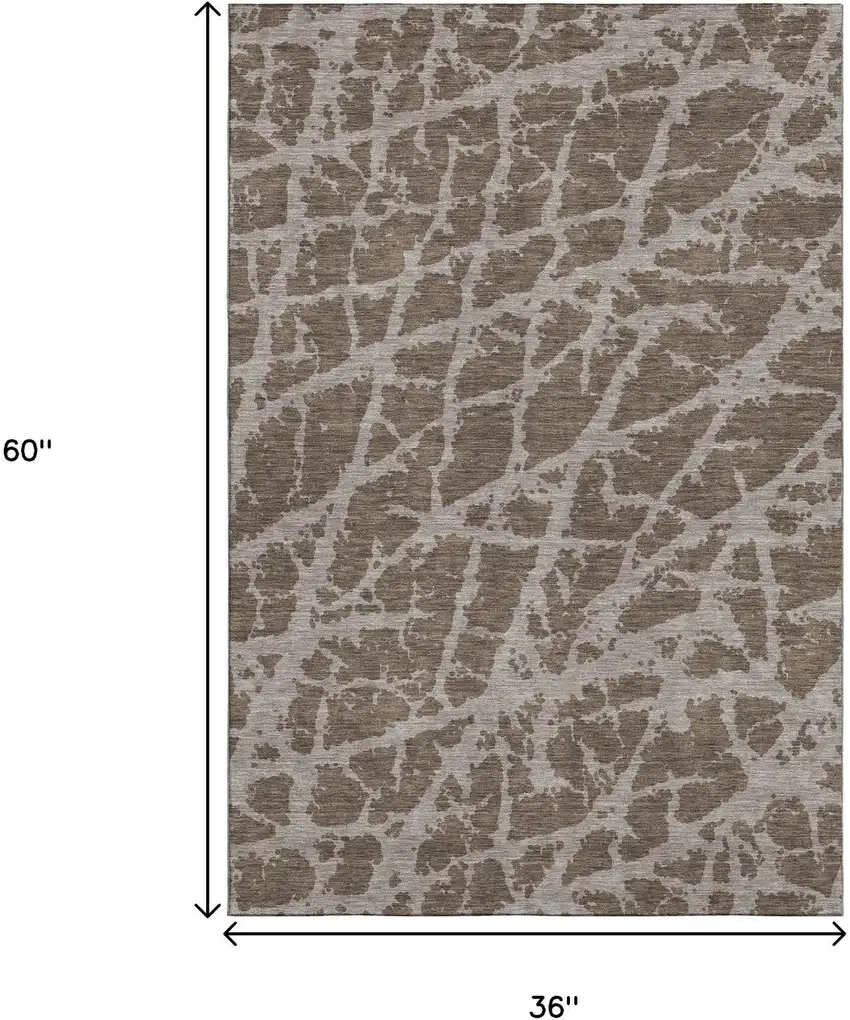 Brown And Ivory Abstract Washable Area Rug With UV Protection Photo 3