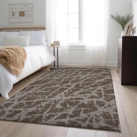 Brown And Ivory Abstract Washable Area Rug With UV Protection Photo 5