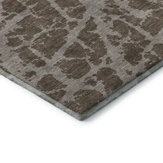 Brown And Ivory Abstract Washable Area Rug With UV Protection Photo 8