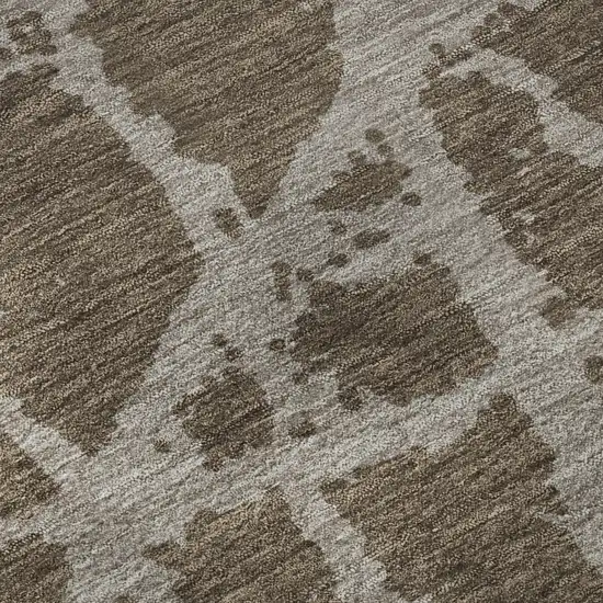 Brown And Ivory Abstract Washable Area Rug With UV Protection Photo 9