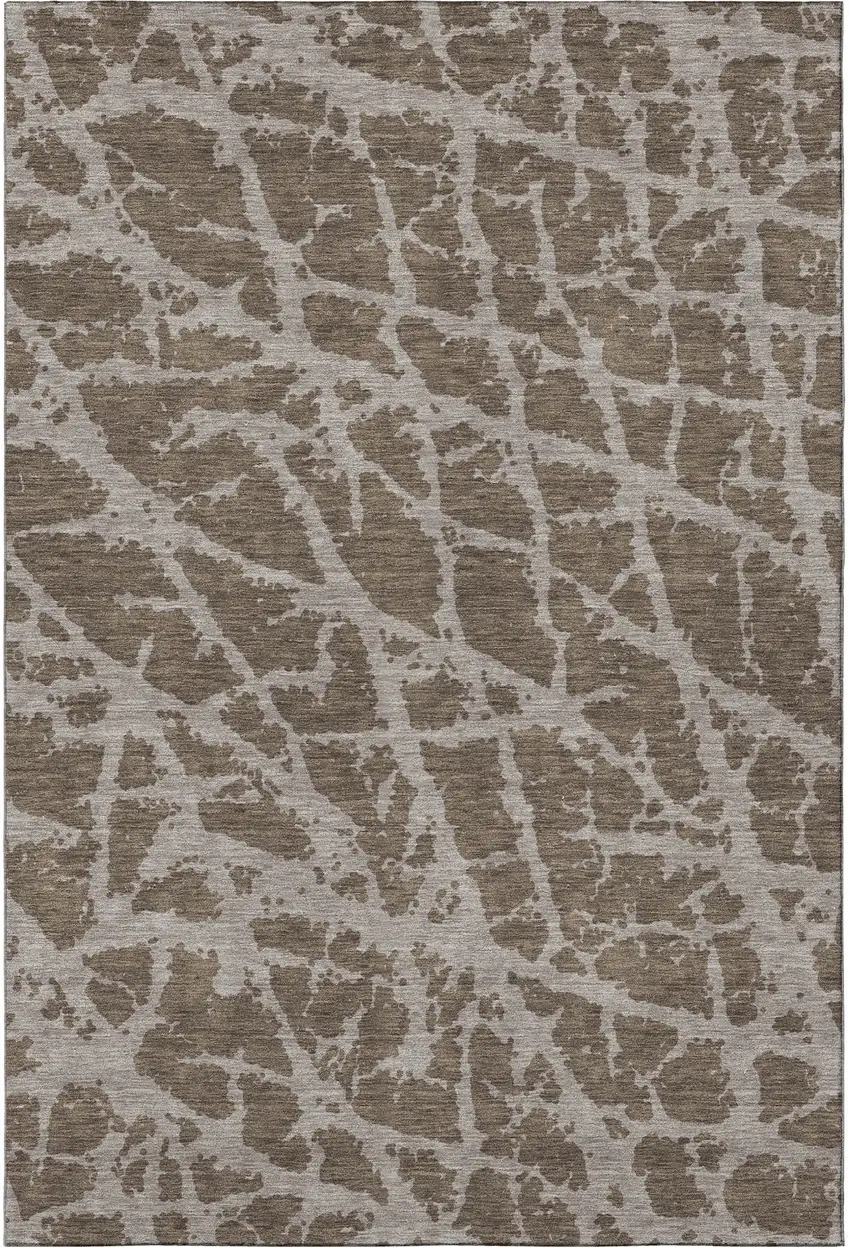 Brown And Ivory Abstract Washable Area Rug With UV Protection Photo 3