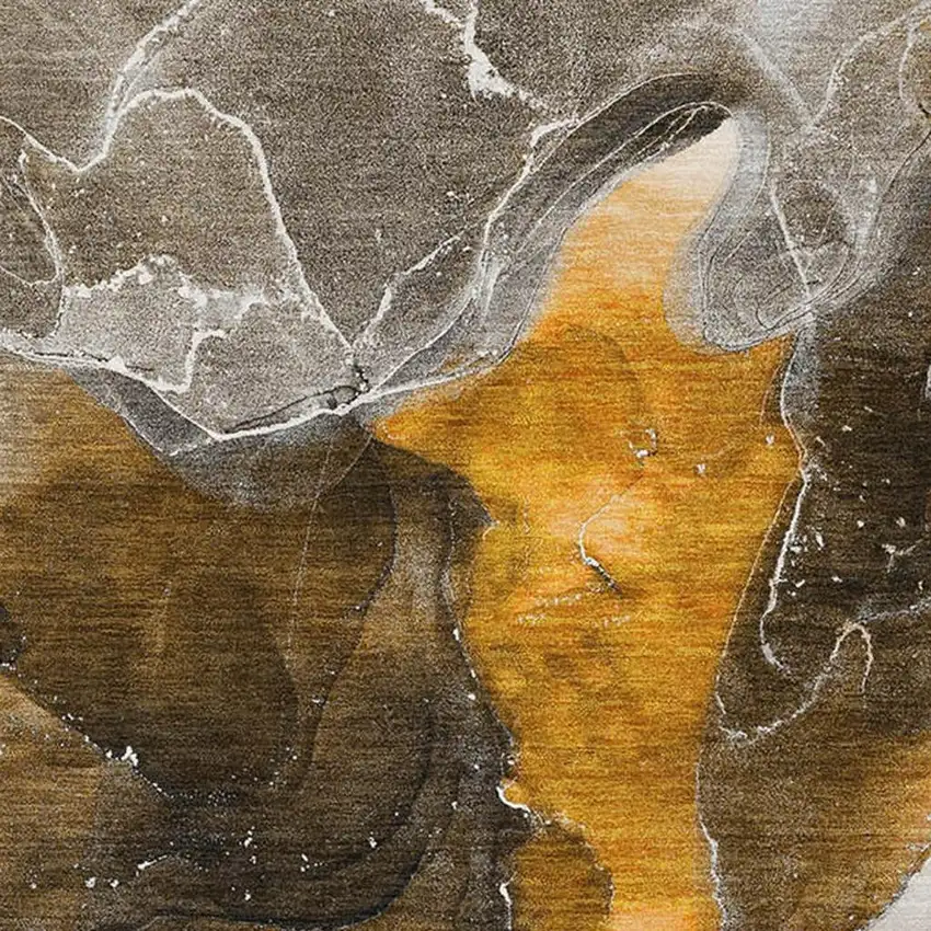 Brown And Ivory Abstract Washable Area Rug With UV Protection Photo 3