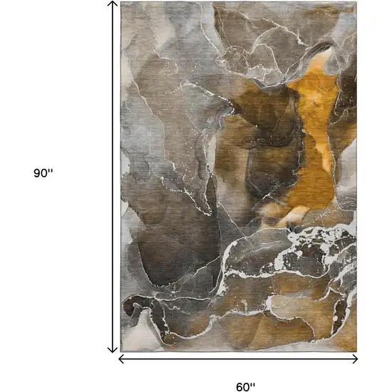 Brown And Ivory Abstract Washable Area Rug With UV Protection Photo 8