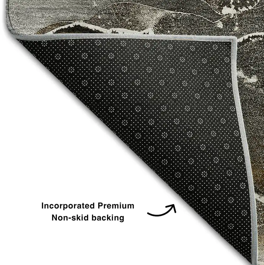 Brown And Ivory Abstract Washable Area Rug With UV Protection Photo 9