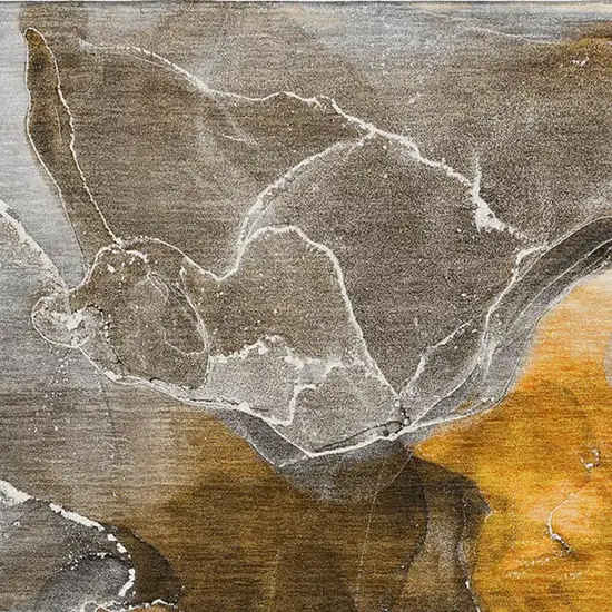 Brown And Ivory Abstract Washable Area Rug With UV Protection Photo 3