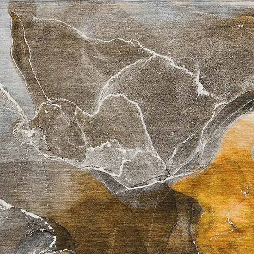 Brown And Ivory Abstract Washable Area Rug With UV Protection Photo 3