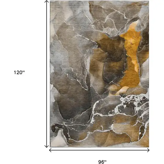 Brown And Ivory Abstract Washable Area Rug With UV Protection Photo 7