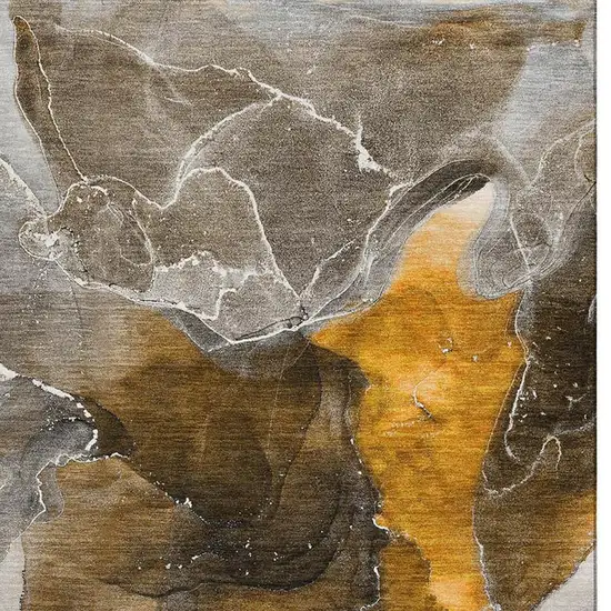 Brown And Ivory Abstract Washable Area Rug With UV Protection Photo 4