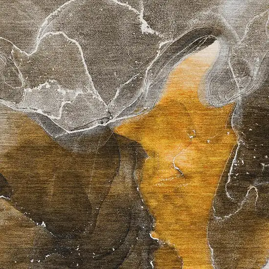 Brown And Ivory Abstract Washable Area Rug With UV Protection Photo 6