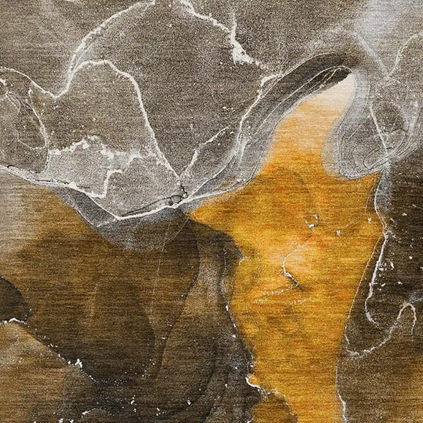 Brown And Ivory Abstract Washable Area Rug With UV Protection Photo 3