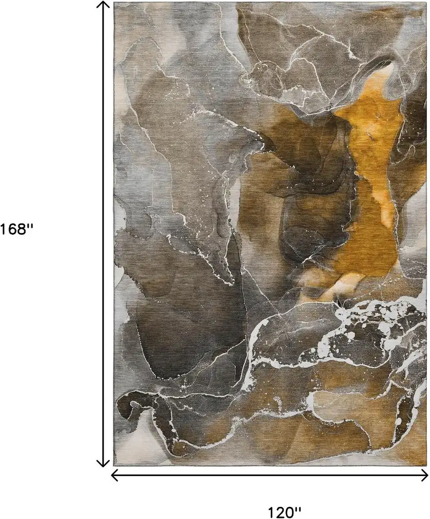 Brown And Ivory Abstract Washable Area Rug With UV Protection Photo 7