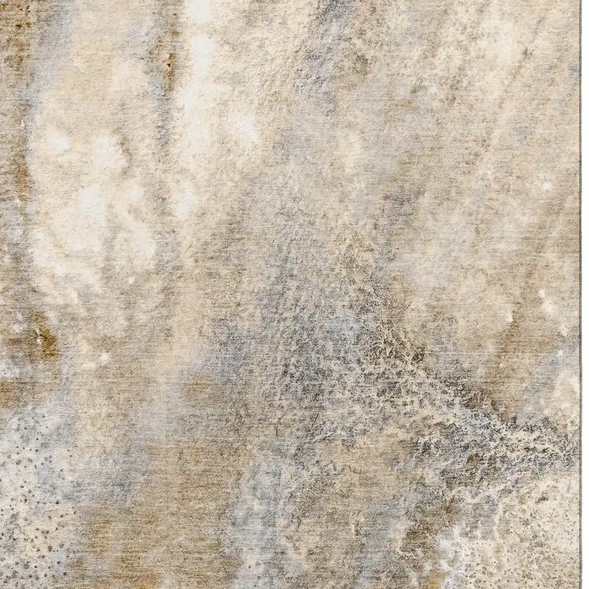 Brown And Ivory Abstract Washable Area Rug With UV Protection Photo 2