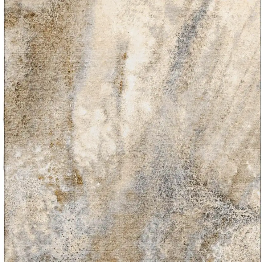 Brown And Ivory Abstract Washable Area Rug With UV Protection Photo 6