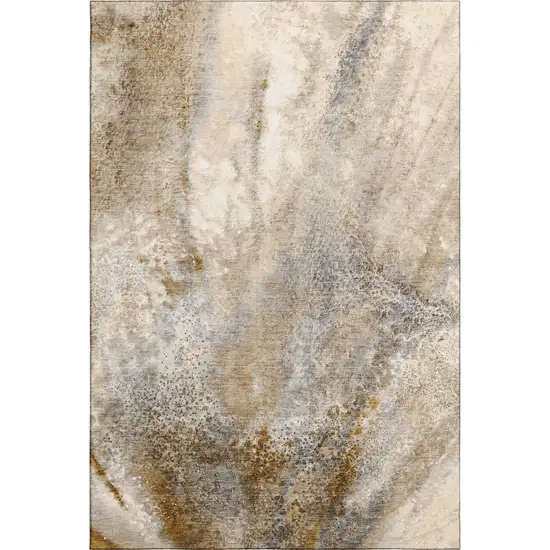 Brown And Ivory Abstract Washable Area Rug With UV Protection Photo 1