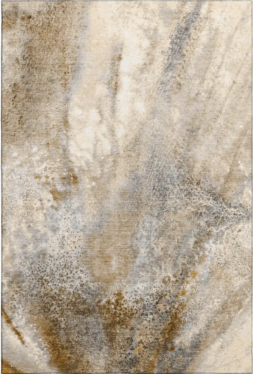 Brown And Ivory Abstract Washable Area Rug With UV Protection Photo 1