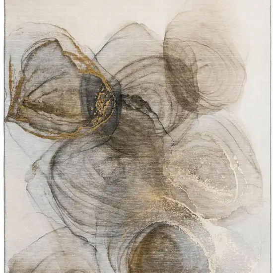 Brown And Ivory Abstract Washable Area Rug With UV Protection Photo 9