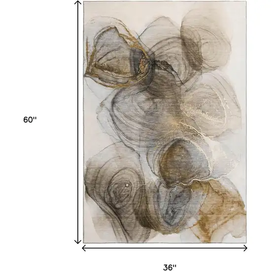 Brown And Ivory Abstract Washable Area Rug With UV Protection Photo 3