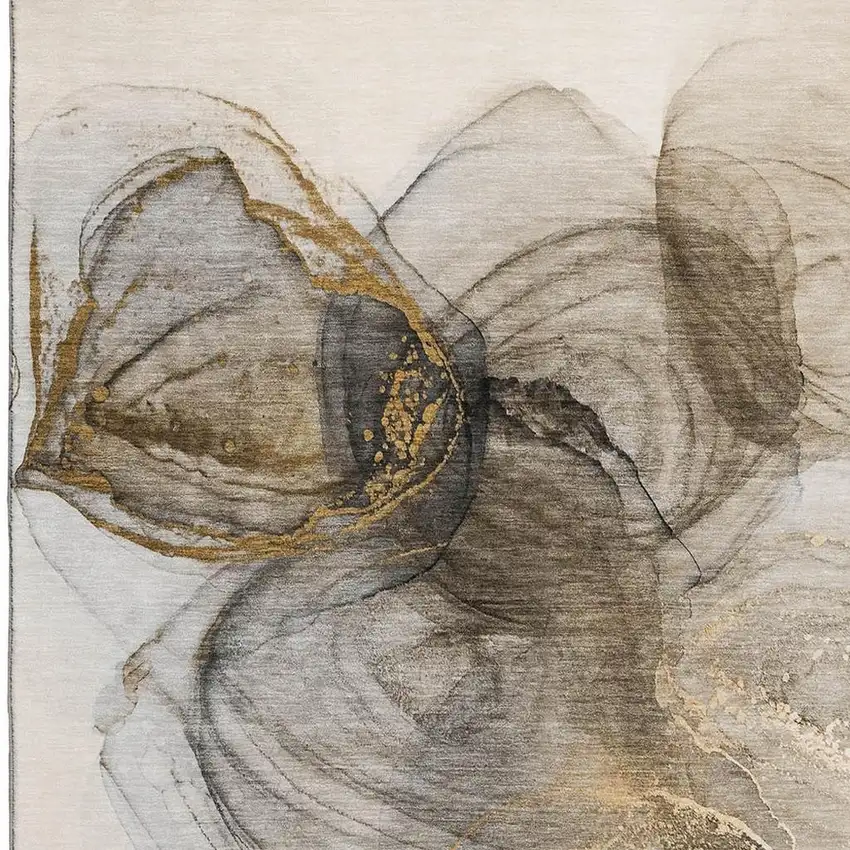 Brown And Ivory Abstract Washable Area Rug With UV Protection Photo 8