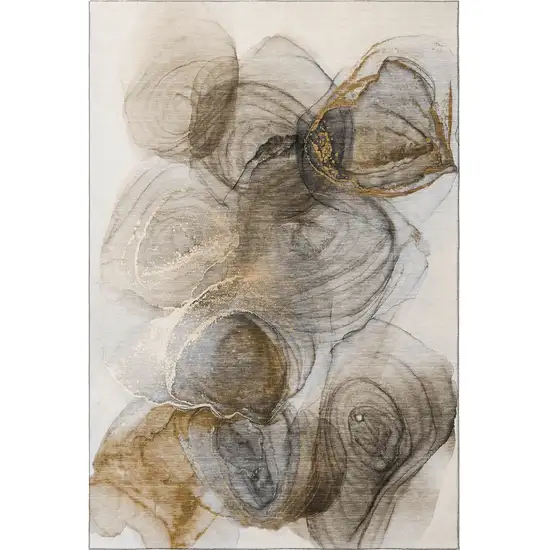Brown And Ivory Abstract Washable Area Rug With UV Protection Photo 4