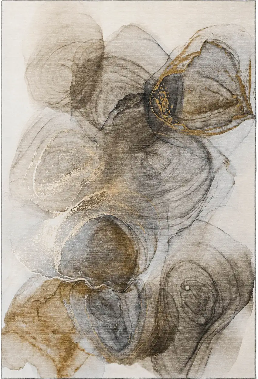 Brown And Ivory Abstract Washable Area Rug With UV Protection Photo 4