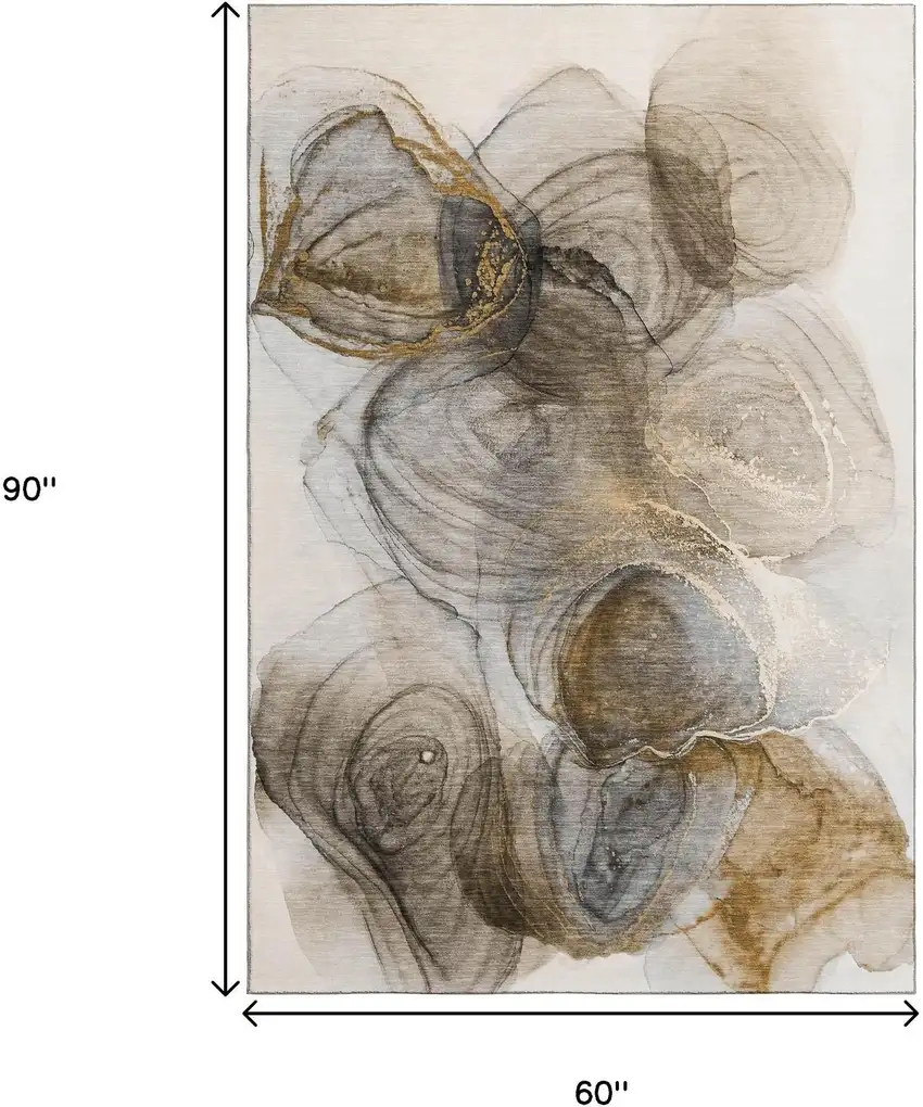 Brown And Ivory Abstract Washable Area Rug With UV Protection Photo 7