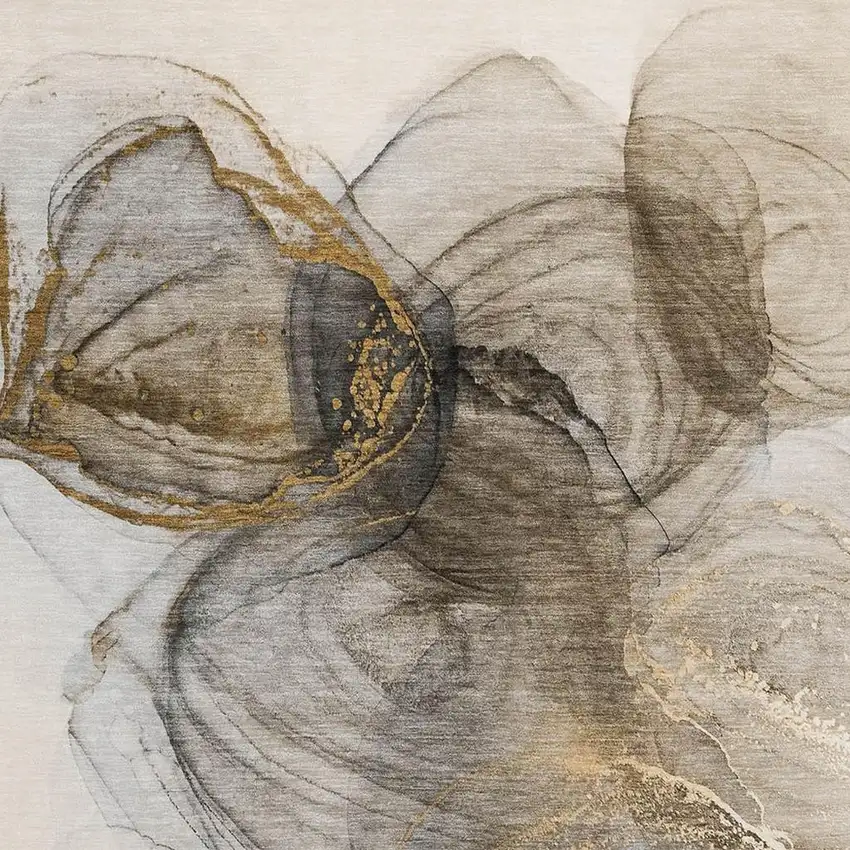 Brown And Ivory Abstract Washable Area Rug With UV Protection Photo 3