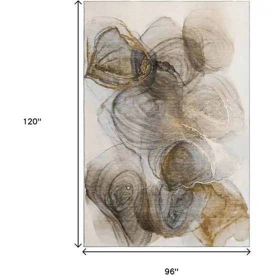 Brown And Ivory Abstract Washable Area Rug With UV Protection Photo 7
