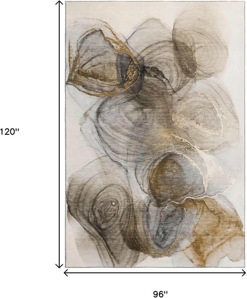 Brown And Ivory Abstract Washable Area Rug With UV Protection Photo 7