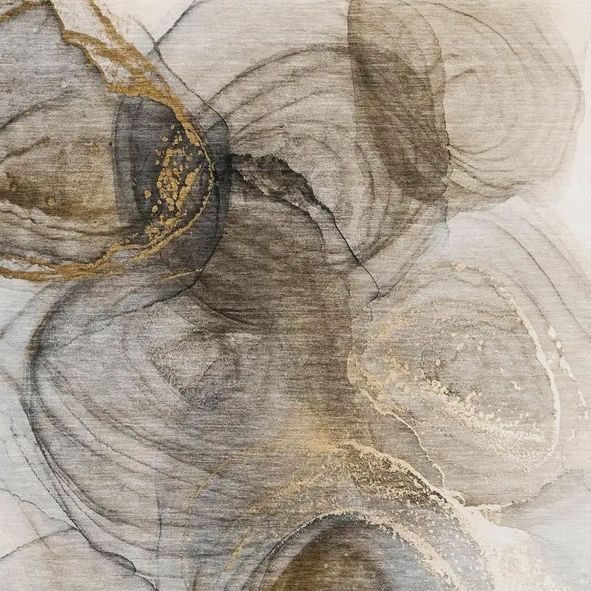 Brown And Ivory Abstract Washable Area Rug With UV Protection Photo 4